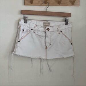 Vintage Abercrombie & Fitch White Denim Mini Skirt w/ Brown Stitching size 0